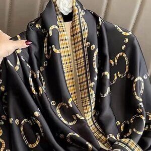 CC & PLAID PATTERN OBLONG SCARF